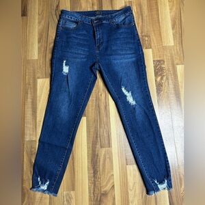 AQ Women’s American Quality Dark Wash Distressed/Ripped Raw Hem Jean, Size 16